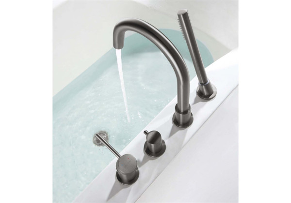 AQ1348BGM ЕВРОПА смеситель на борт ванны на 4 отв., оружейная сталь (шлиф. черный хром). Фото 3