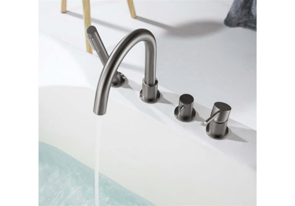 AQ1348BGM ЕВРОПА смеситель на борт ванны на 4 отв., оружейная сталь (шлиф. черный хром). Фото 4