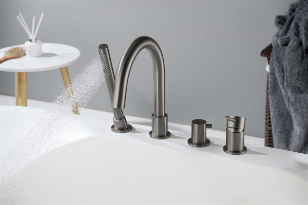 AQ1348BGM ЕВРОПА смеситель на борт ванны на 4 отв., оружейная сталь (шлиф. черный хром). Фото 5