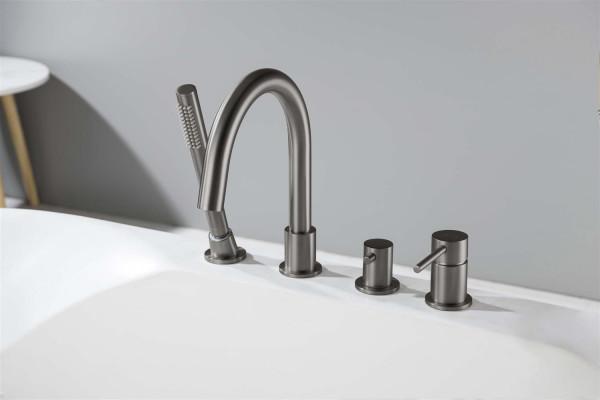 AQ1348BGM ЕВРОПА смеситель на борт ванны на 4 отв., оружейная сталь (шлиф. черный хром). Фото 6