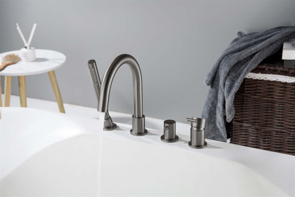 AQ1348BGM ЕВРОПА смеситель на борт ванны на 4 отв., оружейная сталь (шлиф. черный хром). Фото 7