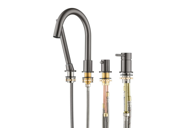 AQ1348BGM ЕВРОПА смеситель на борт ванны на 4 отв., оружейная сталь (шлиф. черный хром). Фото 9