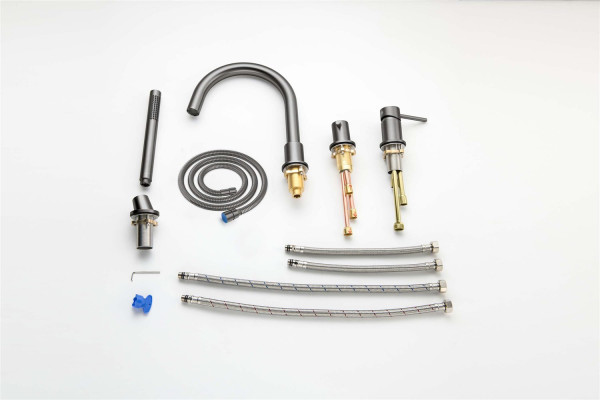 AQ1348BGM ЕВРОПА смеситель на борт ванны на 4 отв., оружейная сталь (шлиф. черный хром). Фото 10