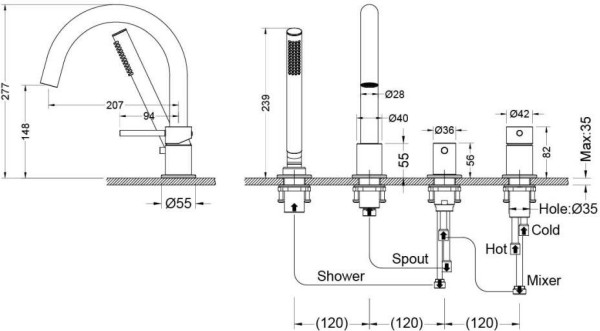 AQ1348CR ЕВРОПА смеситель на борт ванны на 4 отв.. Фото 2