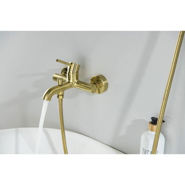 AQ1349BG ЕВРОПА смеситель для ванны с душевым набором 3jet, шлиф. золото. Фото 3