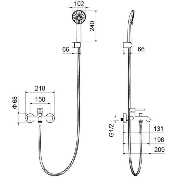 AQ1349BG ЕВРОПА смеситель для ванны с душевым набором 3jet, шлиф. золото. Фото 4