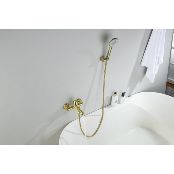 AQ1349BG ЕВРОПА смеситель для ванны с душевым набором 3jet, шлиф. золото. Фото 6
