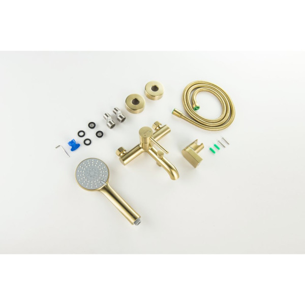 AQ1349BG ЕВРОПА смеситель для ванны с душевым набором 3jet, шлиф. золото. Фото 7