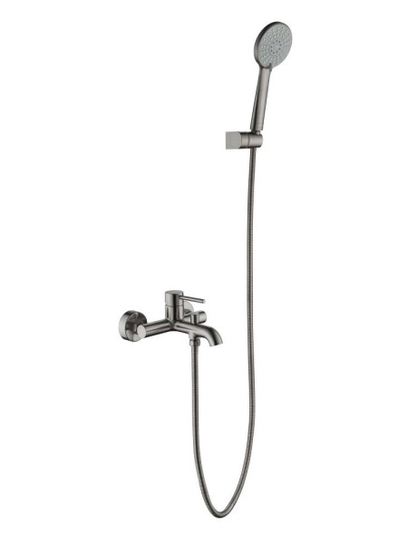 AQ1349BGM ЕВРОПА смеситель для ванны с душевым набором 3jet, оружейная сталь (шлиф. черный хром). Фото 1