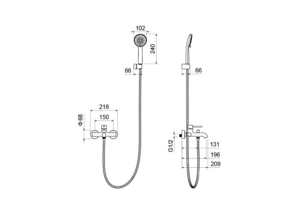 AQ1349BGM ЕВРОПА смеситель для ванны с душевым набором 3jet, оружейная сталь (шлиф. черный хром). Фото 4