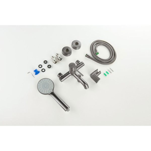 AQ1349BGM ЕВРОПА смеситель для ванны с душевым набором 3jet, оружейная сталь (шлиф. черный хром). Фото 7