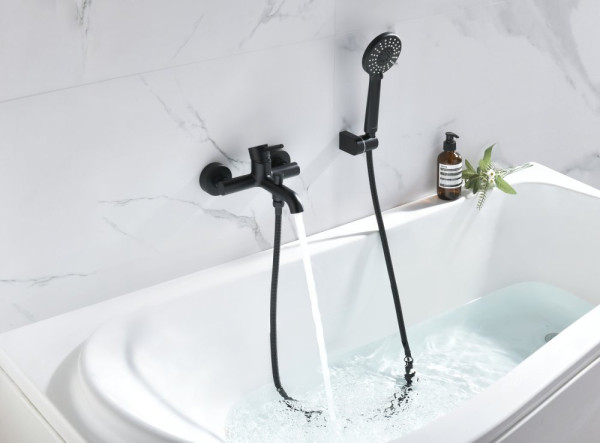 AQ1349MB ЕВРОПА смеситель для ванны с душевым набором 3jet, матовый черный. Фото 4