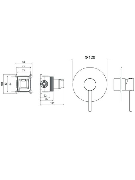 AQ1366BG ЕВРОПА смеситель для душа 1 режим (внешняя и скрытая часть), шлиф. золото. Фото 2