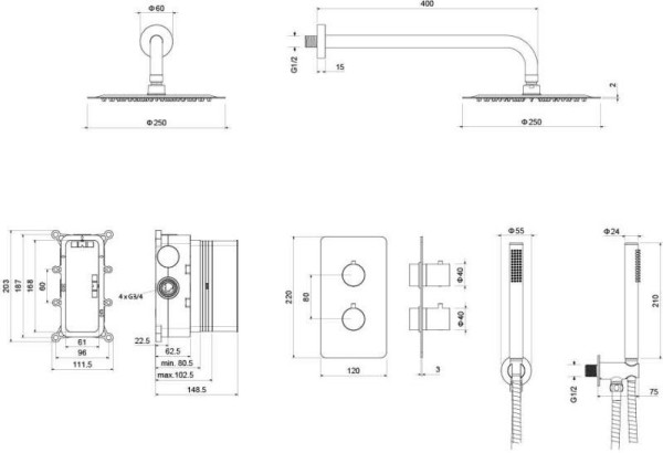 AQ1376CR ЕВРОПА Set 3 в 1 душевой комплект 2 режима. Фото 2