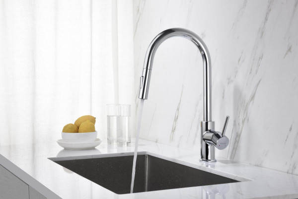 AQ1384CR ЕВРОПА смеситель для кухни с вытяжным изливом 2 jet. Фото 6