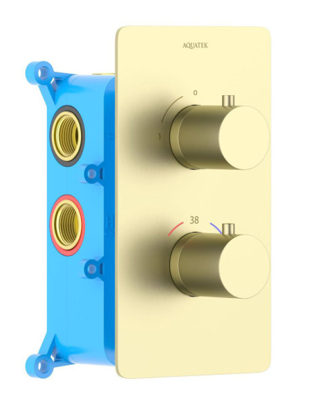 AQ1391BG ЕВРОПА термостатический смеситель для душа 1 режим (внешняя и скрытая часть), шлиф. золото. Фото 1