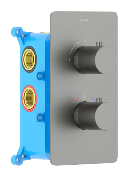 AQ1391BGM ЕВРОПА термостатический смеситель для душа 1 режим (внешняя и скрытая часть), оружейная сталь (шлиф. черный хром). Фото 1