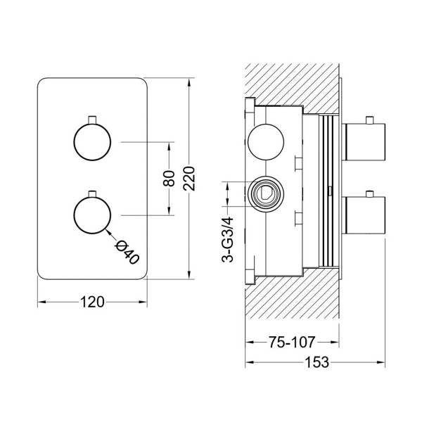AQ1391BGM ЕВРОПА термостатический смеситель для душа 1 режим (внешняя и скрытая часть), оружейная сталь (шлиф. черный хром). Фото 2