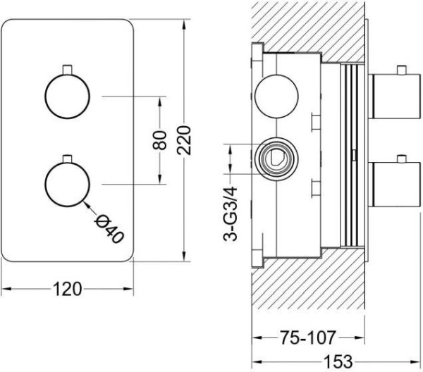 AQ1391CR ЕВРОПА термостатический смеситель для душа 1 режим (внешняя и скрытая часть). Фото 2