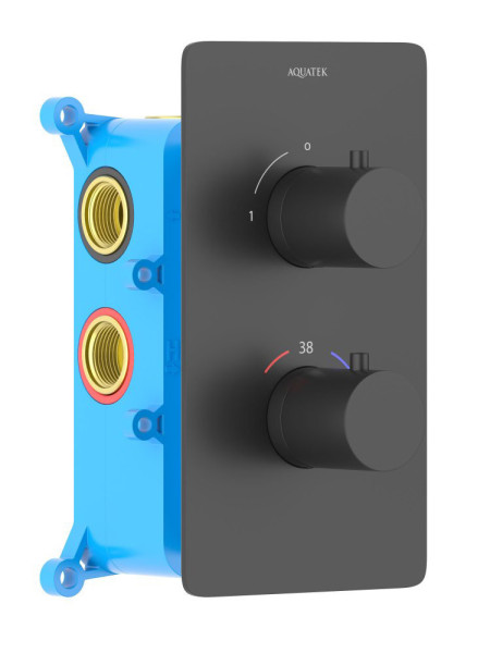 AQ1391MB ЕВРОПА термостатический смеситель для душа 1 режим (внешняя и скрытая часть), матовый черный. Фото 1