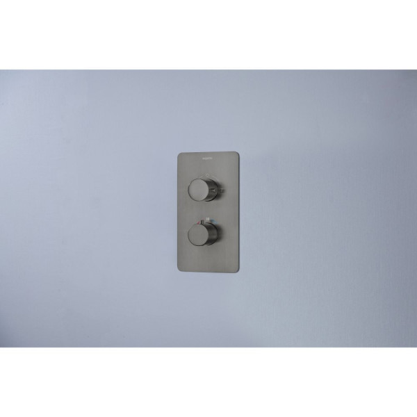 AQ1392BGM ЕВРОПА термостатический смеситель для ванны 2 режима (внешняя и скрытая часть), оружейная сталь (шлиф. черный хром). Фото 3