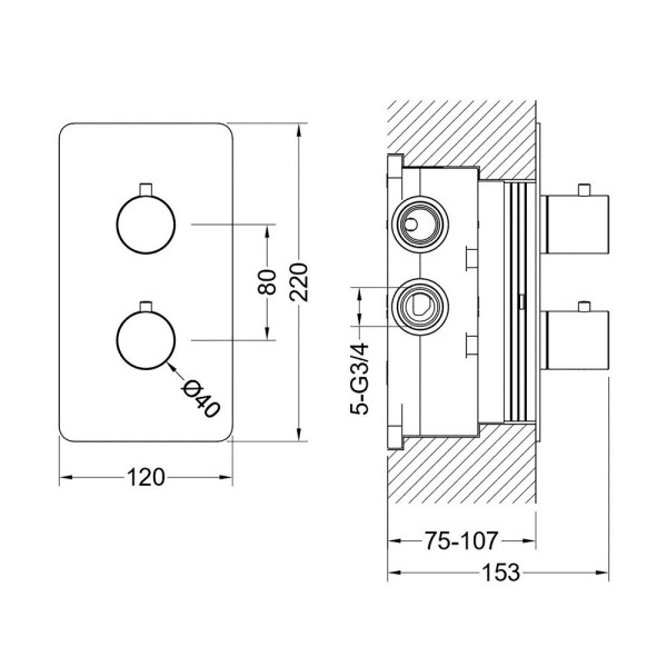 AQ1393BGM ЕВРОПА термостатический смеситель для ванны 3 режима (внешняя и скрытая часть), оружейная сталь (шлиф. черный хром). Фото 2