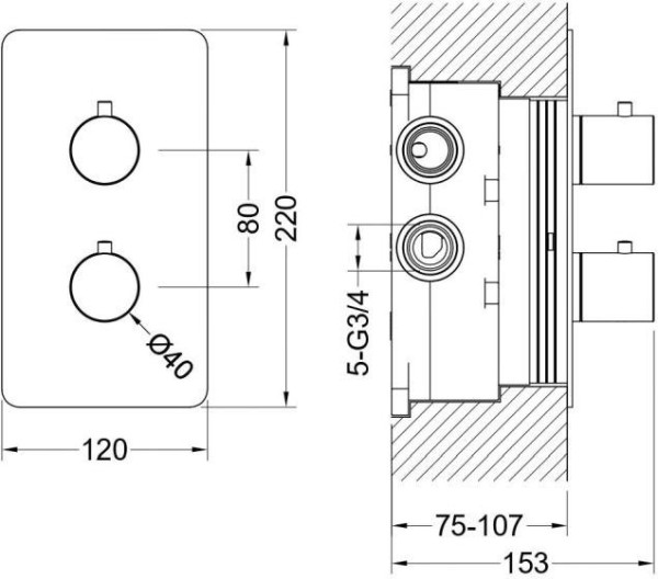 AQ1393CR ЕВРОПА термостатический смеситель для ванны 3 режима (внешняя и скрытая часть). Фото 2