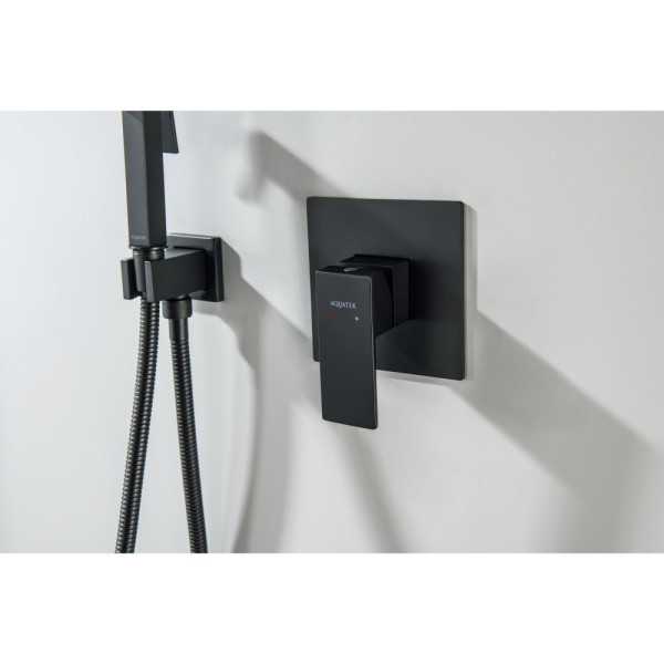 AQ1419MB ЛИРА набор с гигиеническим душем (смеситель + гигиеническая лейка + шланг + шланговое подсоединение с держателем), матовый черный. Фото 6