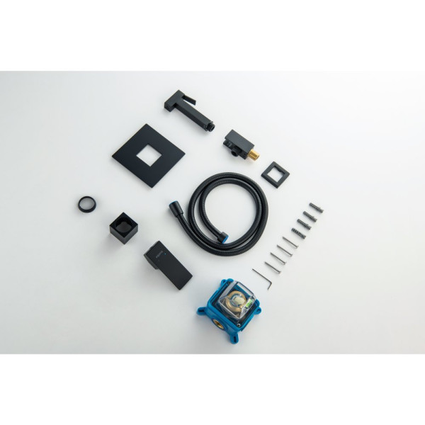 AQ1419MB ЛИРА набор с гигиеническим душем (смеситель + гигиеническая лейка + шланг + шланговое подсоединение с держателем), матовый черный. Фото 8