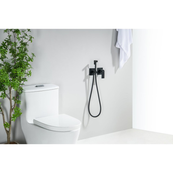 AQ1420MB ЛИРА комплект для гигиенического душа встроенный 2 отв. (смеситель + гигиеническая лейка + шланг), матовый черный. Фото 3