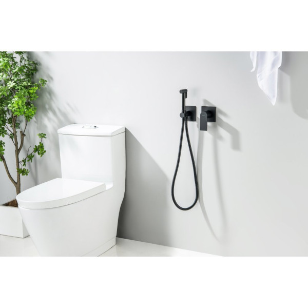 AQ1420MB ЛИРА комплект для гигиенического душа встроенный 2 отв. (смеситель + гигиеническая лейка + шланг), матовый черный. Фото 4