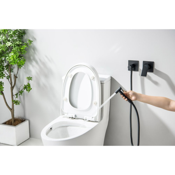 AQ1420MB ЛИРА комплект для гигиенического душа встроенный 2 отв. (смеситель + гигиеническая лейка + шланг), матовый черный. Фото 5