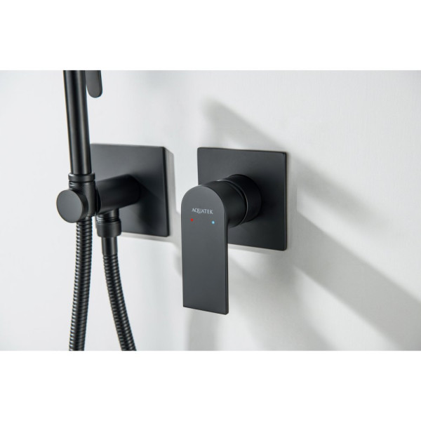 AQ1420MB ЛИРА комплект для гигиенического душа встроенный 2 отв. (смеситель + гигиеническая лейка + шланг), матовый черный. Фото 6