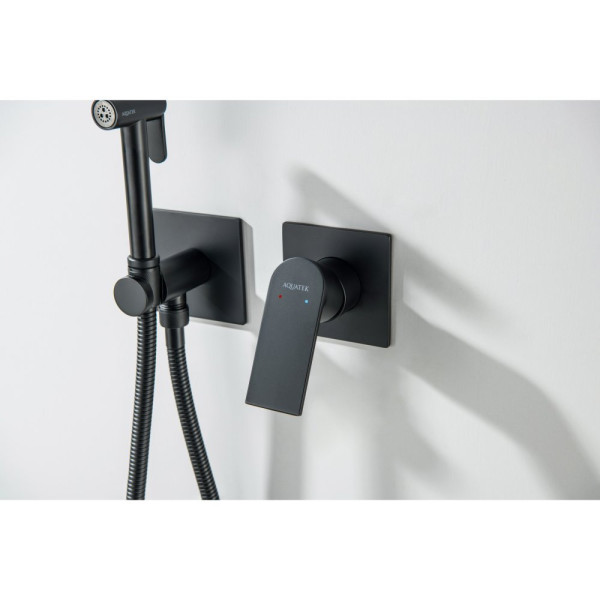 AQ1420MB ЛИРА комплект для гигиенического душа встроенный 2 отв. (смеситель + гигиеническая лейка + шланг), матовый черный. Фото 7