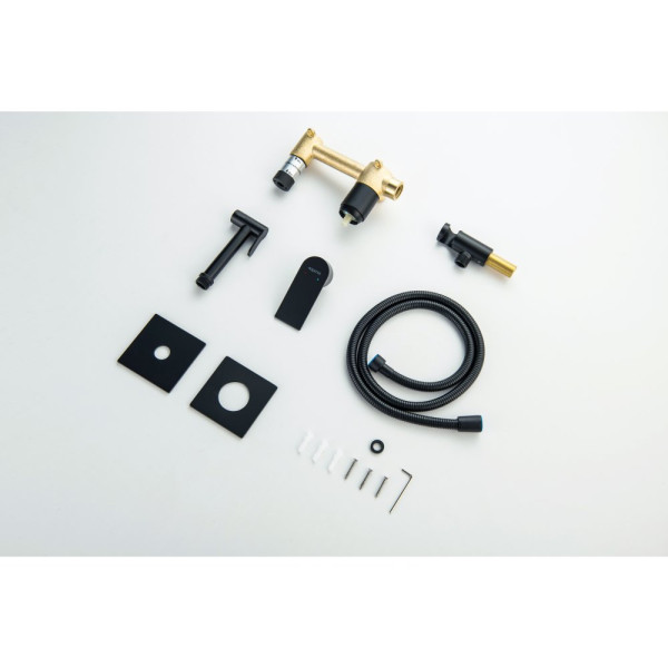 AQ1420MB ЛИРА комплект для гигиенического душа встроенный 2 отв. (смеситель + гигиеническая лейка + шланг), матовый черный. Фото 8