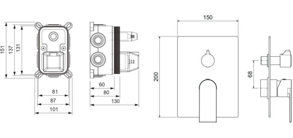 AQ1447MB ЛИРА смеситель для ванны 3 режима (внешняя и скрытая часть), матовый черный. Фото 2