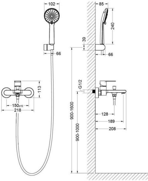 AQ1449MB ЛИРА смеситель для ванны с душевым набором 3jet, матовый черный. Фото 5