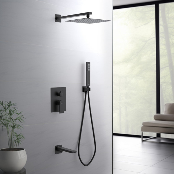 AQ1473MB ЛИРА Set 4 в 1 душевой комплект 3 режима, матовый черный. Фото 4
