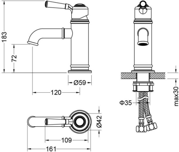 AQ1510PG КЛАССИК смеситель для раковины 72, без донного клапана, полир. золото. Фото 2
