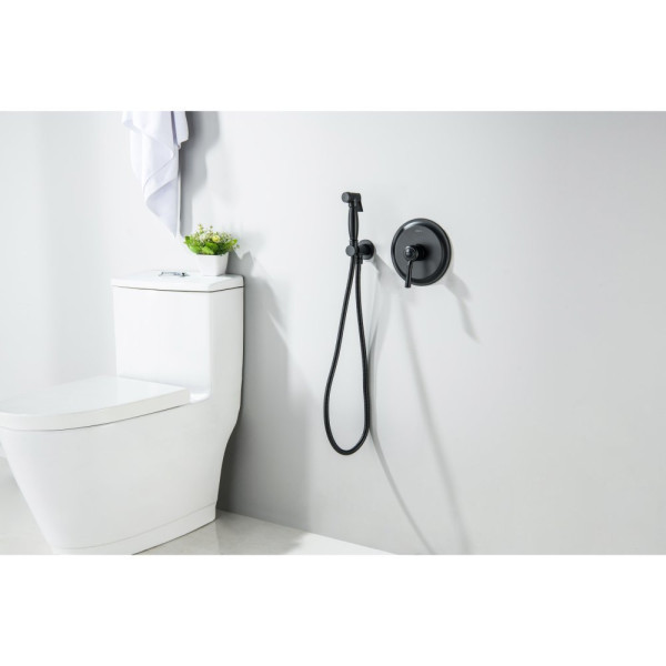 AQ1519MB КЛАССИК набор с гигиеническим душем (смеситель + гигиеническая лейка + шланг + шланговое подсоединение с держателем), матовый черный. Фото 3