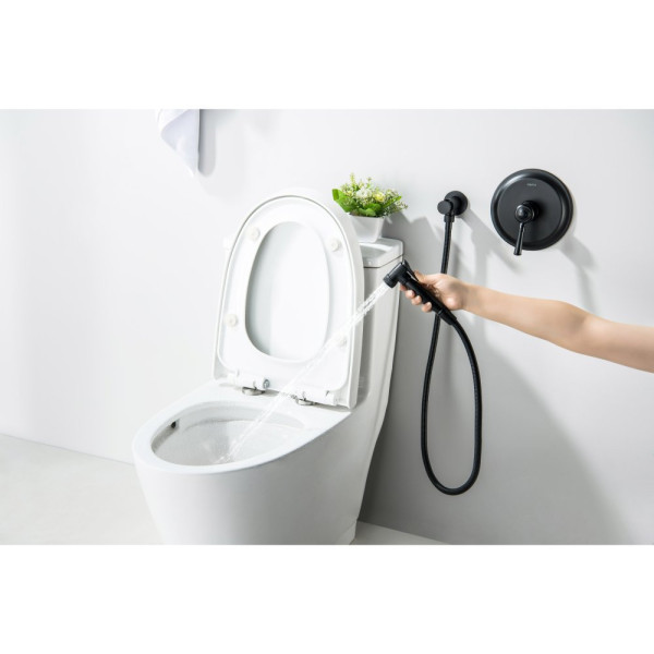 AQ1519MB КЛАССИК набор с гигиеническим душем (смеситель + гигиеническая лейка + шланг + шланговое подсоединение с держателем), матовый черный. Фото 4