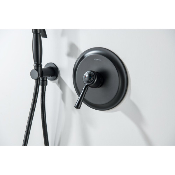 AQ1519MB КЛАССИК набор с гигиеническим душем (смеситель + гигиеническая лейка + шланг + шланговое подсоединение с держателем), матовый черный. Фото 6