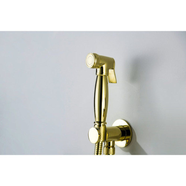 AQ1519PG КЛАССИК набор с гигиеническим душем (смеситель + гигиеническая лейка + шланг + шланговое подсоединение с держателем), полир. золото. Фото 8