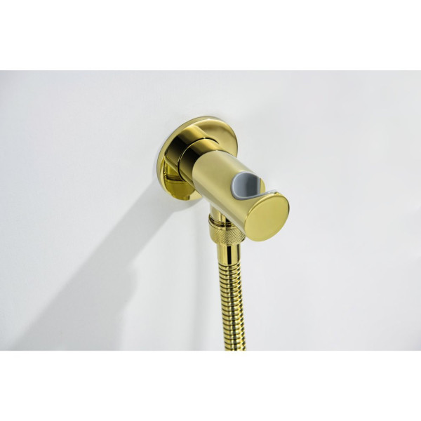 AQ1519PG КЛАССИК набор с гигиеническим душем (смеситель + гигиеническая лейка + шланг + шланговое подсоединение с держателем), полир. золото. Фото 10