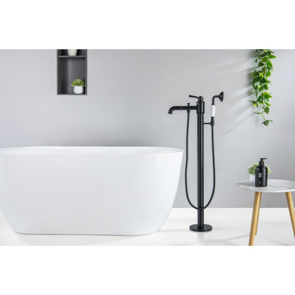 AQ1545MB КЛАССИК смеситель для ванны напольный (внешняя и скрытая часть), матовый черный. Фото 2
