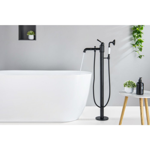 AQ1545MB КЛАССИК смеситель для ванны напольный (внешняя и скрытая часть), матовый черный. Фото 3