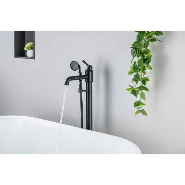 AQ1545MB КЛАССИК смеситель для ванны напольный (внешняя и скрытая часть), матовый черный. Фото 4
