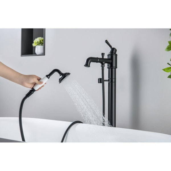 AQ1545MB КЛАССИК смеситель для ванны напольный (внешняя и скрытая часть), матовый черный. Фото 5