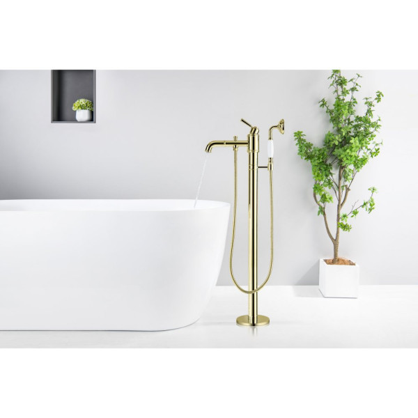 AQ1545PG КЛАССИК смеситель для ванны напольный (внешняя и скрытая часть), полир. золото. Фото 4