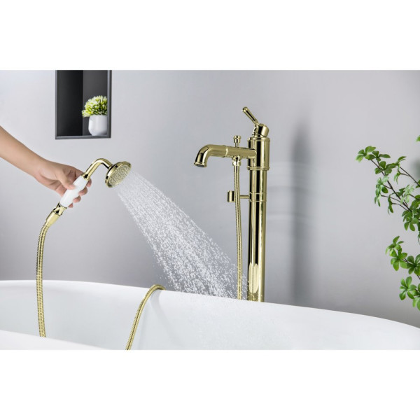 AQ1545PG КЛАССИК смеситель для ванны напольный (внешняя и скрытая часть), полир. золото. Фото 6